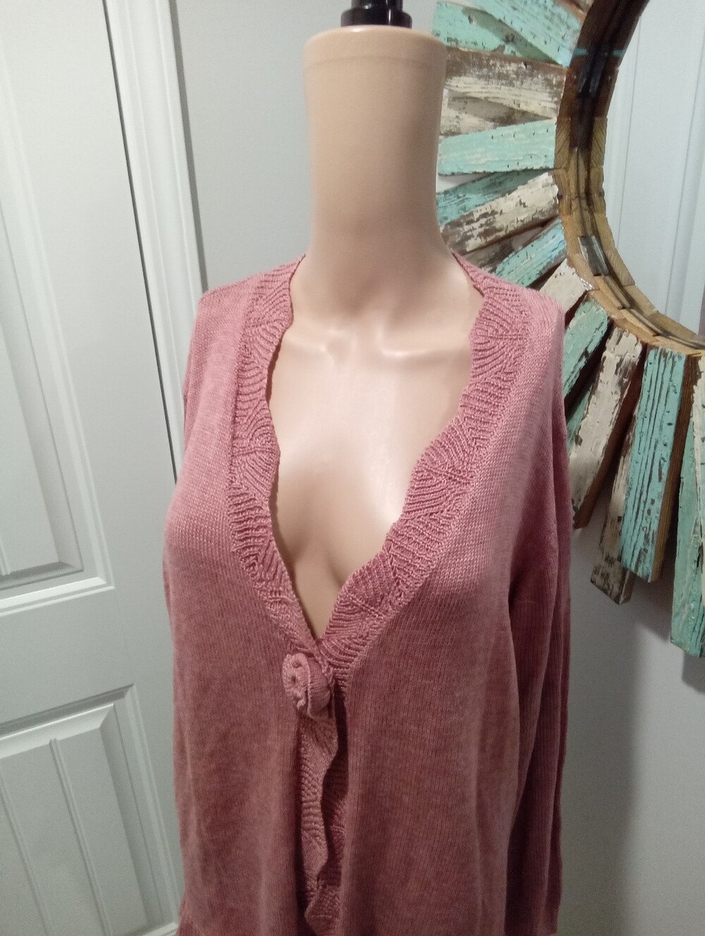 BloomChic Sz 12 NWT Pink Ruffled Rosette Knit Wool Blend Cardigan Sweater - Picture 3 of 13